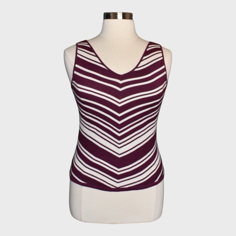 White Stag Burgundy Chevron Stripe‎ V Neck Knit Tank Top